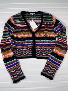 Free the Roses Multicolor Striped Crochet Cardigan with Black Trim